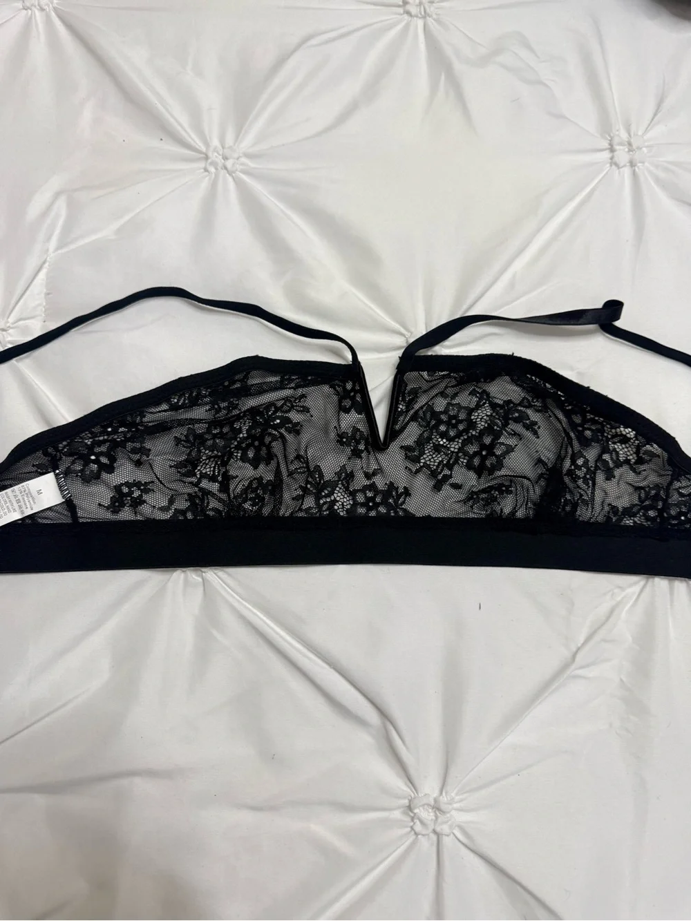 Sheer Floral Lace Bralette - Black